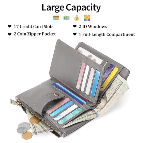 Image of SENDEFN Small Wallet for Women Leather RFID Blocking Wristlet Wallet Credit Card Holder with Double Zipper Coin Purse Ladies Bifold Purse
