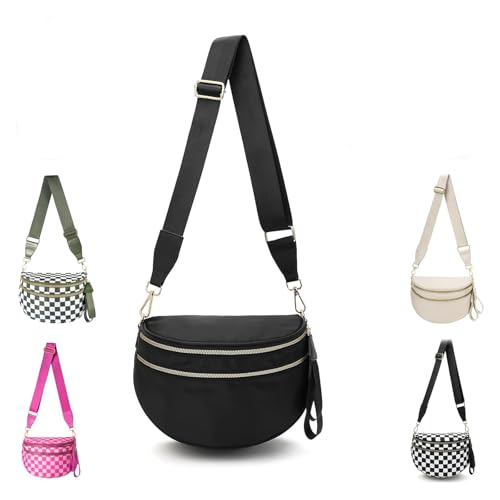 Crossbody Bags For Women,Waterproof Oxford Bum Bag with Adjustable Strap,Large Capacity Travel Purse. (Black)