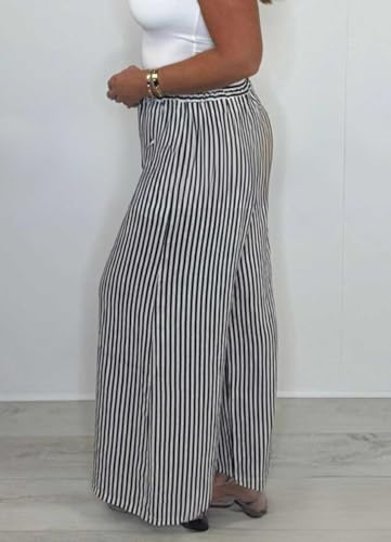 chouyatou Women's Summer Casual Striped Wide Leg Pants Drawstring Smocked High Waisted Palazzo Beach Pants2