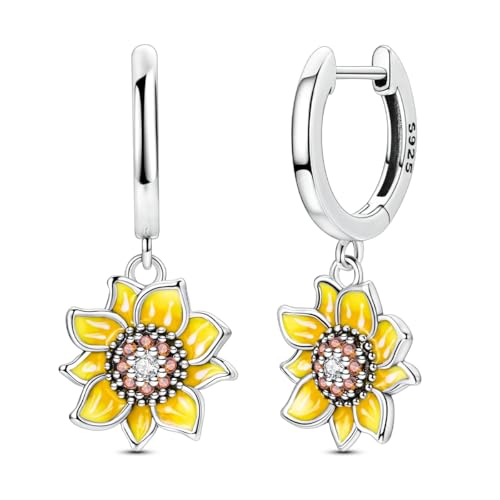 925 Sterling Silver Hypoallergenic Dangle Earrings with Colorful Cubic Zirconia | Trendy Square Huggie Design for Everyday & Special Occasions - Sunflower Earrings