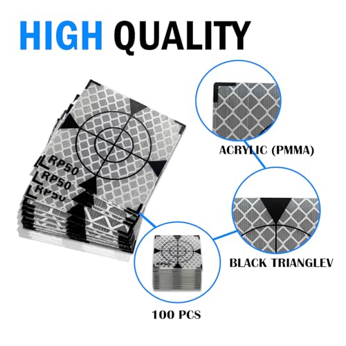 Image of 50X50MM 100PCS Reflector Targets for Total Stations Paste Up Reflector, Survey Target Mark with Black Triangle Reflective Sheet for Total Stations,White