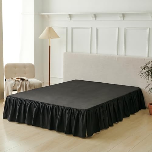 Bed Skirt Queen Size Ruffled Bed Skirt with Split Corners, Queen Bed Skirts 18 Inch Drop with Platform, Black, 18'' Queen