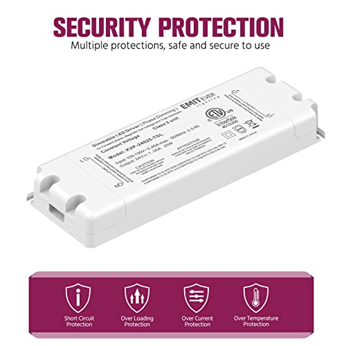 EMITEVER 25W Triac Dimmable Driver,Power Supply,AC 120V to DC 24V Transformer,Compatible with Lutron and Leviton Dimmers,for LED Lighting,Class 2,ETL Certified