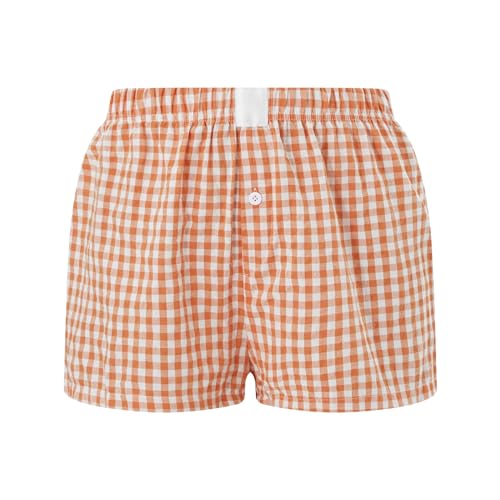 Image of Women Pajamas Shorts Micro Boxer Shorts Y2K Cute Gingham Sleep Lounge Shorts Checkered Plaid Button Pj Mini Shorts