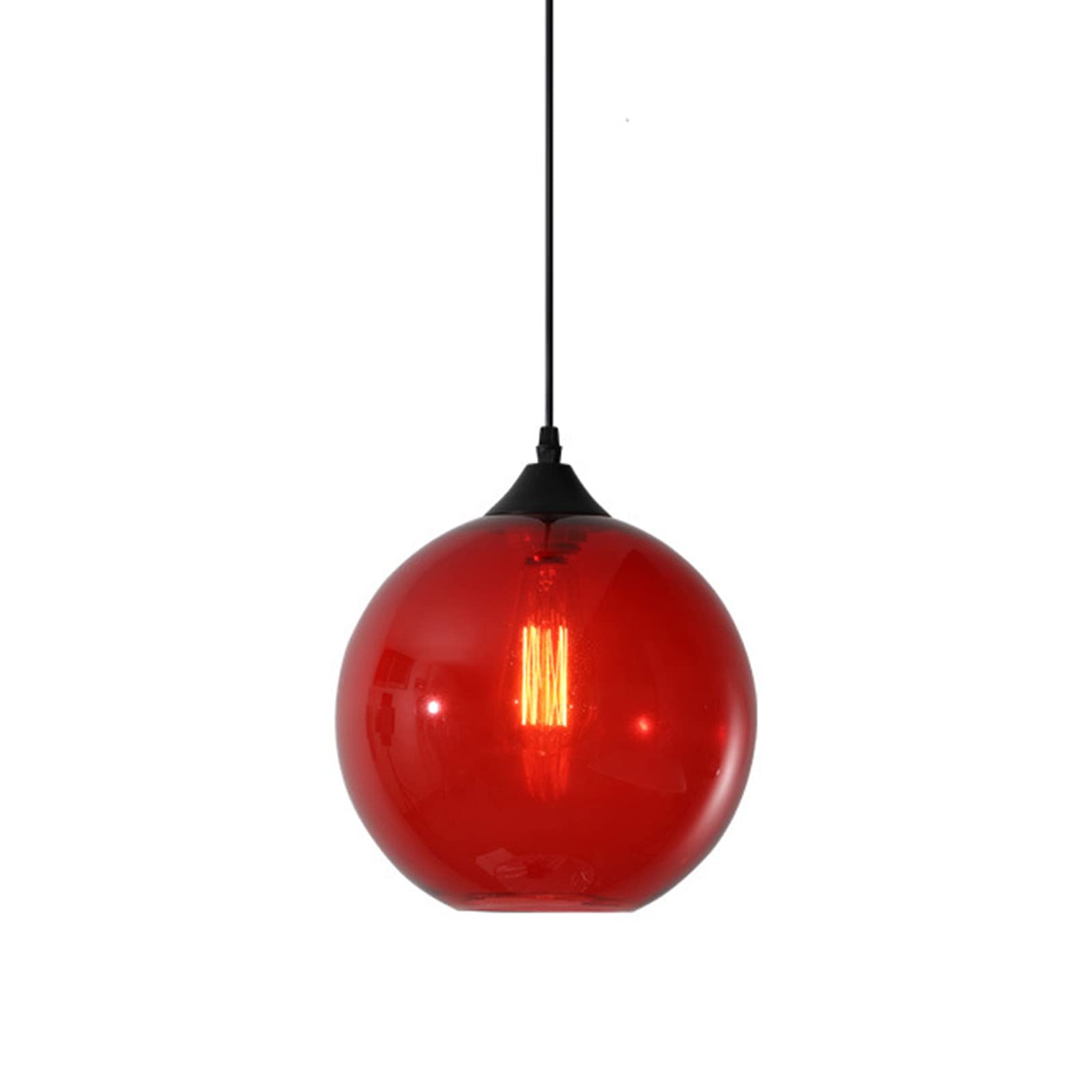 Prosta szklana kula wisząca lampa, Vintage Industrial Globe Sufitowe światło wiszące E27 Loft Bar do kuchni, jadalni, sypialni (czerwony)