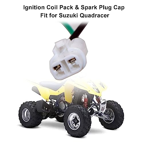 Image of SecosAutoparts Ignition Coil Pack & Spark Plug Cap Compatible with Suzuki Quadracer 450 LTR450 2006-2009 RMZ 450 RM-Z450 L0 L1 K8 K9 2005-2012# 33410-45G00 33510-35G00 33410-35G10 33510-28H00