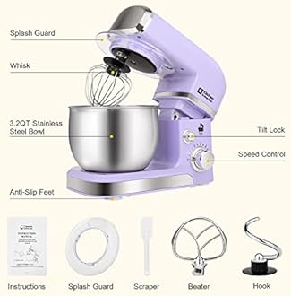 Stand Mixer, Kitchen in the box 3.2Qt Small Electric Food Mixer,6 Speeds Portable Lightweight Kitchen Mixer for Daily Use with Egg Whisk,Dough Hook,Flat Beater (Purple)