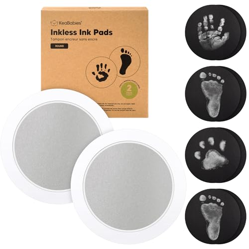 Image of 2-Pack Round Inkless Baby Hand and Footprint Kit - Mess Free Ink Pad for Newborn Keepsake, Dog Nose & Paw Print Kit, Clean Touch Ink Pad for Baby Hand & Footprints, Ideal New Mom Gifts (Silver)