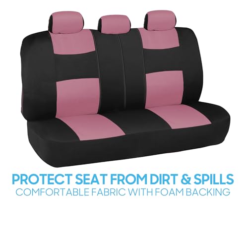 Image of BDK PolyPro Car Seat Covers Full Set in Pink on Black - Front and Rear Divided Seat Covers for Cars Easy to Assemble Accessories Car Trucks Van SUV - Pink