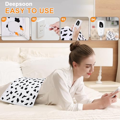 Image of Deepsoon Heating Pad,Electric Heating Pads for Back,Neck,Moist Heating Pad for Abdomen Shoulder Knee Legs,Dry /Moist Heat&Auto Shut Off,Mother's Day Birthday for Men and Women,White Black,24x12 Inch