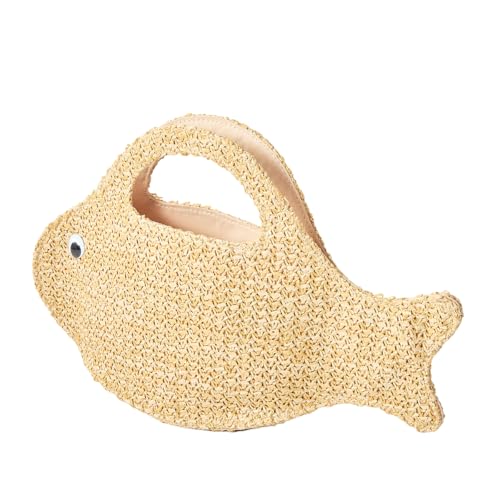 Bolso cruzado de ratán tejido forma pez beige miniatura 3