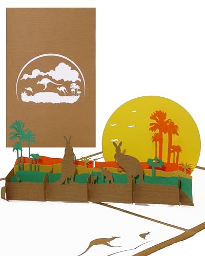 Pop Up Karte Känguru & Outback Australia - Pop Up Karte Australien - 3D Geburtstagskarte mit Kängurus als Deko, Reisegutschein, Souvenir, Einladungskarte und Geschenkverpackung Zoo