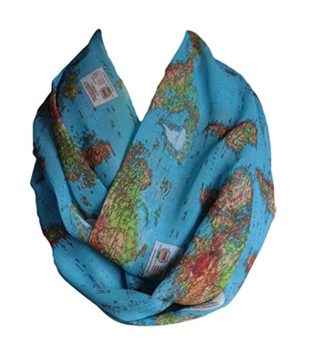 Etwoa's Blue World Map Infinity Scarf, Women's Circle Scarf, 32" x 12" Chiffon3