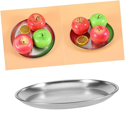 HOLIDYOYO 20cm Round Korean Style Stainless Steel Bbq Plate Metal Fruit Plate Flat Chassis for Snacks Campsites