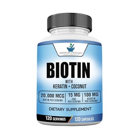 Biotin 20,000mcg with Keratin, Coconut Powder and Zinc, Hair Growth Supplements, Biotin Supplements, Healthy Hair Skin & Nails for Adults,120 Veggie Capsules, 120 Day Supply Cover