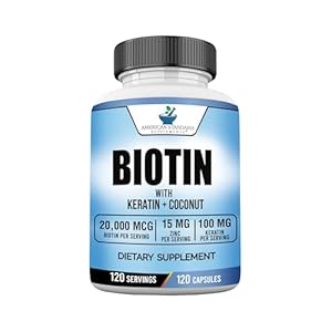 Biotin 20,000mcg with Keratin, Coconut Powder and Zinc, Hair Growth Supplements, Biotin Supplements, Healthy Hair Skin & Nails for Adults,120 Veggie Capsules, 120 Day Supply