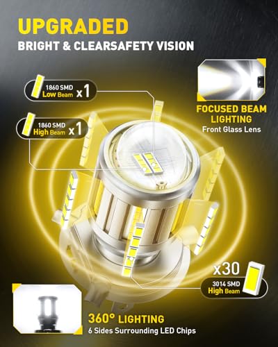 Image of AUXITO H4 Bulbs Motorcycle 6000LM 6500K Bright Wireless Light 1PC