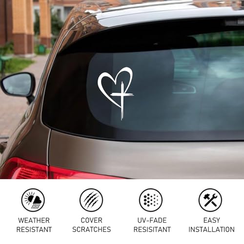 Image of Love Cross Sticker Decal, Love Heart Sticker Decal, Vinyl Car Stickers, 8.7 inchx6 inch Waterproof Decal, for Cars, Windows, Bumpers, Trunks, Notebook, Car Exterior Decorative Stickers (White)