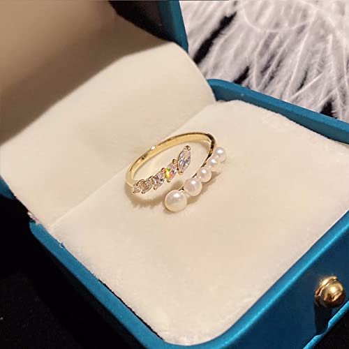Chic CZ Pearl Statement Ring for Women Double Layers Stacking Rings Adjustable Open Finger Band Promise Engagement Rings Bands Dainty Jewelry4