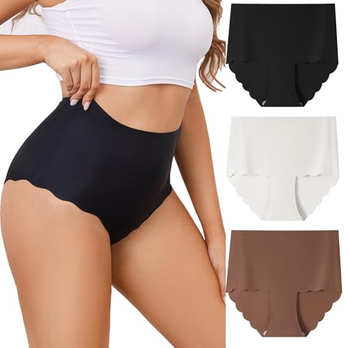 Anntry Bragas Mujer Sin Costuras Invisible Braguita Talle Alto Ropa Interior Elástico Cómodas y Suaves Color Liso 3 Pack