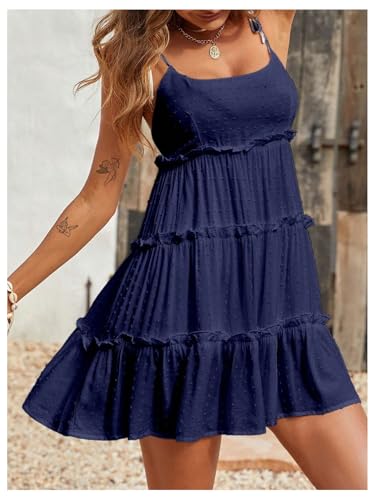 Image of MakeMeChic Women's Boho Mini Dress Summer Vacation Sundress Dots Sleeveless Cami Country Short Dress