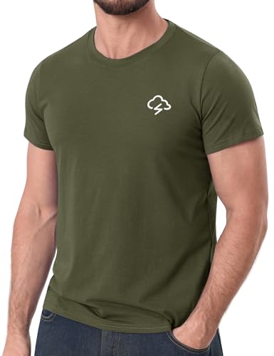 iClosam Camiseta con Estampado de Nubes para Hombre, de algodón elástico y Transpirable, para Deportes al Aire Libre, Verde Militar