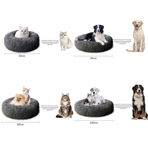 CALIYO Katzenbett Flauschig, Hundebett Kleine Hunde, Katzenkissen Hundekissen Waschbar, Trocknergeeignetes Katzen Bett, Hundebetten Rund Katzenkörbchen Durchmesser 60 cm(Dunkelgrau)