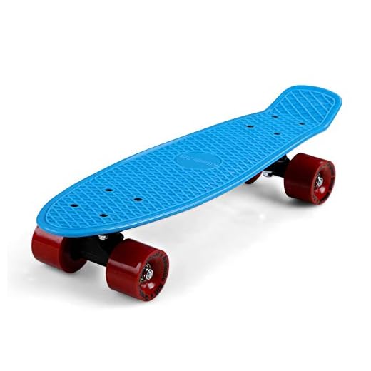 Monzana Skateboard 22' Bleu/Rouge Roues ABEC 7 Pennyboard Design rétro Adultes Enfants Adolescents Mini Cruiser Planche