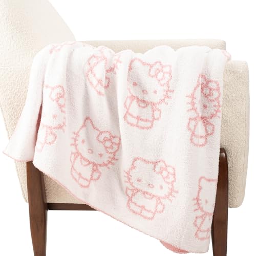 Image of Jay Franco Sanrio Hello Kitty Feather Knit Super Soft Throw Blanket - Reversible Checkered Blanket 50 x 60 Inches, Lightweight Kawaii Pink Machine Washable for Couch, Sofa, Bed (Official Sanrio)