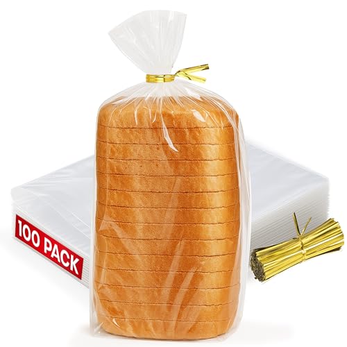 Reusable Plastic Bread Bags - 100 Pack Clear Loaf Bags for Homemade Bread - Perfect for Baked Goods Storage