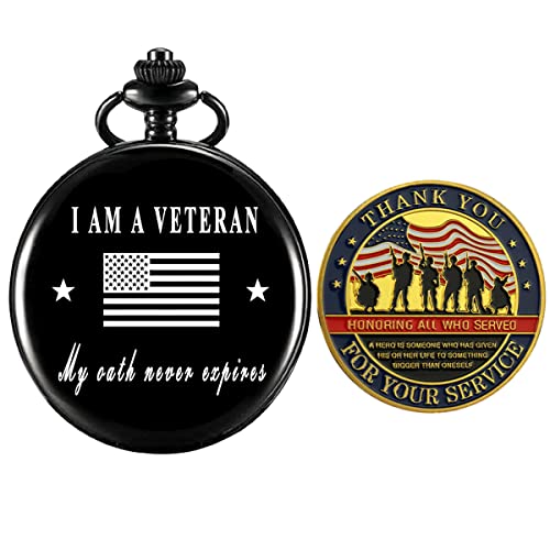 Jofanvin Gifts for Veterans,Pocket Watch for Veterans with Military ChanllengCoin,Best Veterans Day Gifts
