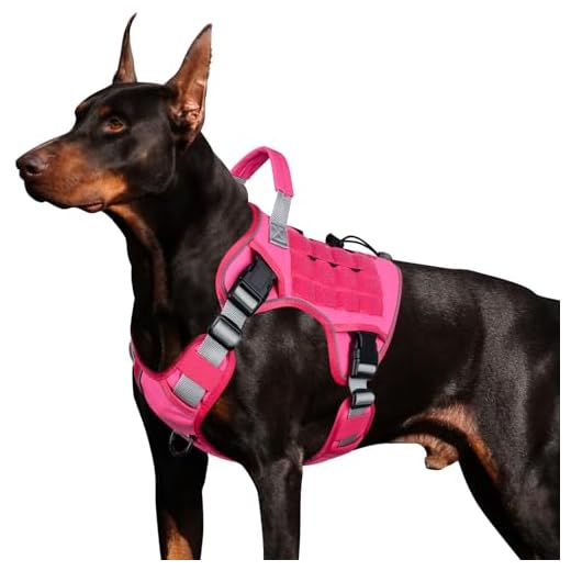 WINGOIN Pink Harness with Handle Tactical Dog Harness for Large Dogs No Pull Adjustable Reflective K9 Military Dog Vest Harnesses for Labrador Retriever, Siberian Husky, German Shepherd Dog (L)