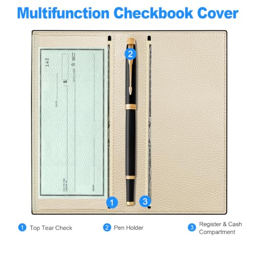 Image of CASMONAL Checkbook Cover for Women & Men, PU Leather Wallet RFID Blocking