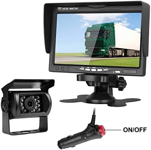 Emmako Backup Camera and 7'' Display Monitor Kit for Truck/RV/Campers/Trailer/Motorhome Waterproof Night Vision Rear View Camera System Wire Single Power for Rear View/Constantly View Optional
