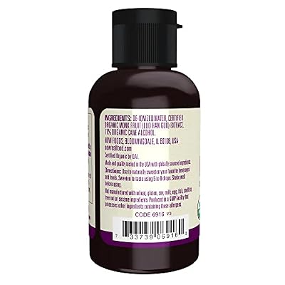 NOW Foods, Certified Organic Monk Fruit Liquid, Zero-Calorie Liquid Sweetener, Non-GMO, Low Glycemic Impact, 2-Ounce