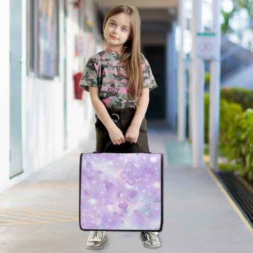 Image of Custom 3 Ring Zipper Binder Shiny Glitter Purple Butterflies Personalized Name 1.5 Inch Binders Large Capacity Multi Pockets for School Office Supplies