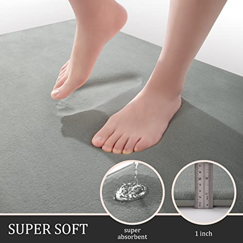 Image of YIHOUSE Memory Foam Bath Mat Set, Super Absorbent & Non-Slip Bath Mats - Dry Quickly, Washable - Light Grey