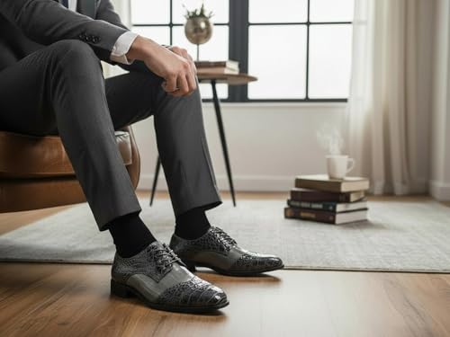 Image of Metrocharm Men's Formal Fashion Tuxedo Wedding Lace Up Cap Toe Dress Shoe croco-04