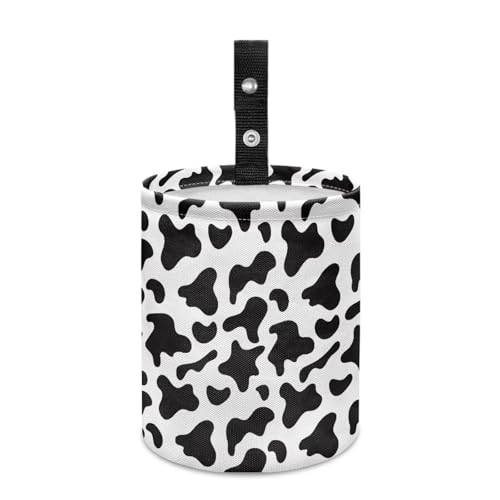 Image of Renewold Waterproof Car Trash Can, Fashion Cow Print Black White, Collapsible Garbage Bin with Button Strap, Storage Organizer Bag, SUV Van Sedan Truck Accessories for Men and Women