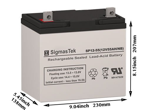 Sigmastek Sp12-55 Nb - 12V 55Ah Nb Sla Battery - Compatible With: Pride Jazzy 614, 614Hd, Jet 2 Hd, 614Hd, 600 Xl, Universal Power Ub12550 (45825), Invacare M94, M91, Xterra Gt #TOP1