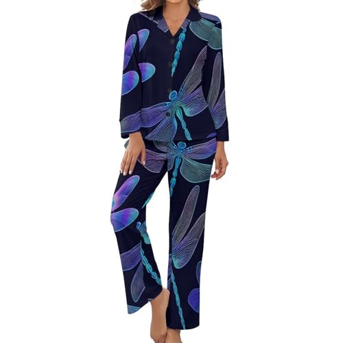 Pyjama libellule néon pour femme ensemble chemise et pantalon doux