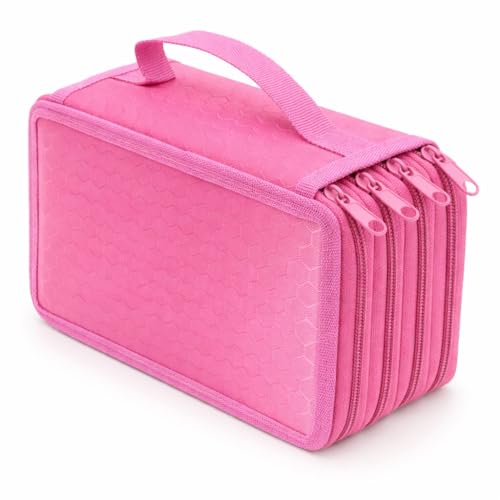 Estojo Escolar Grande 4 Divisórias - Capacidade 72 Peças - Organizador de Lápis e Canetas - Material Oxford Resistente Estojo Portátil com Alça - Feminino Masculino Escola e Escritório (Rosa Claro)