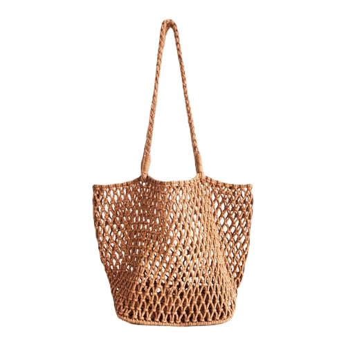 Sac de plage tissé kaki en corde tressée douce | Grand sac portatif épaule