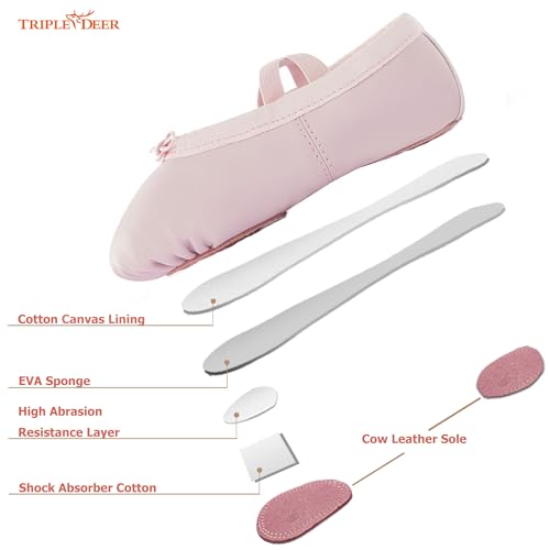 TRIPLE DEER PU Ballet Shoes for Girls, Lace-Up Dance Practice Slippers Split Soft Leather Flat Sole Gymnastics Yoga Shoes (Toddler/Little/Big Kid)4