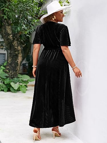 Image of BerryGo Women's Velvet V Neck Wrap Semi Formal Dress Cocktail Party Maxi Dress for Wedding Guest