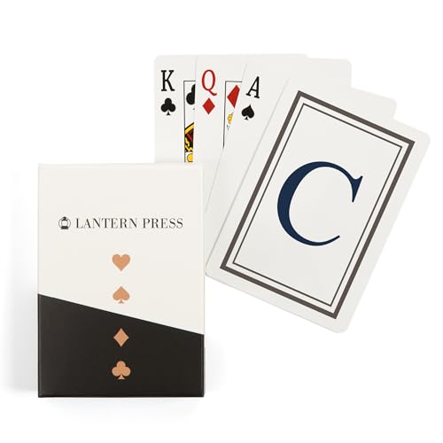 Lantern Press Monogram, Estate, Gray and Blue, C, 52 Playing Cards for Adults, Poker Size Card Deck
