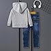 Asbabiy Boys' 2 Piece Outfit: Classic Hooded Sweatshirt with Rib - Knit Cuffs/Hem & Denim Jeans with Pockets Set, 4-8Y (Gray-B,5Y(40-42IN))