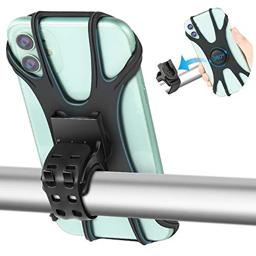 Bike Phone Holder, ANSGEC Detachable Universal Bike Phone Mount, 360° Rotation, Full Screen Friendly, Silicon Bicycle Motorcycle Phone Holder for iPhone XR/X/8/11 pro, Samsung S20/S10/S9 (4" - 6.5")