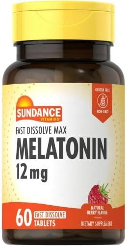Melatonin 12mg | 60 Fast Dissolve Tablets | Natural Berry Flavor | Vegetarian, Non-GMO, and Gluten Free Supplement | by Sundance
