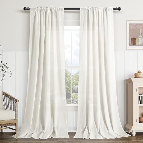 Guken Linen Curtains 84 Inches Long 2 Panel Set Rod